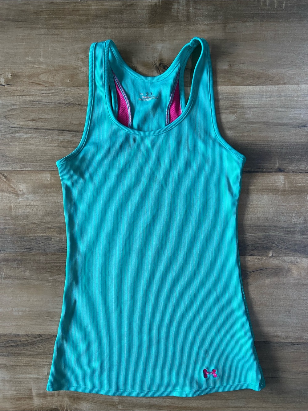 Under Armour Teal Athletic Racerback Tank with Pink Logo